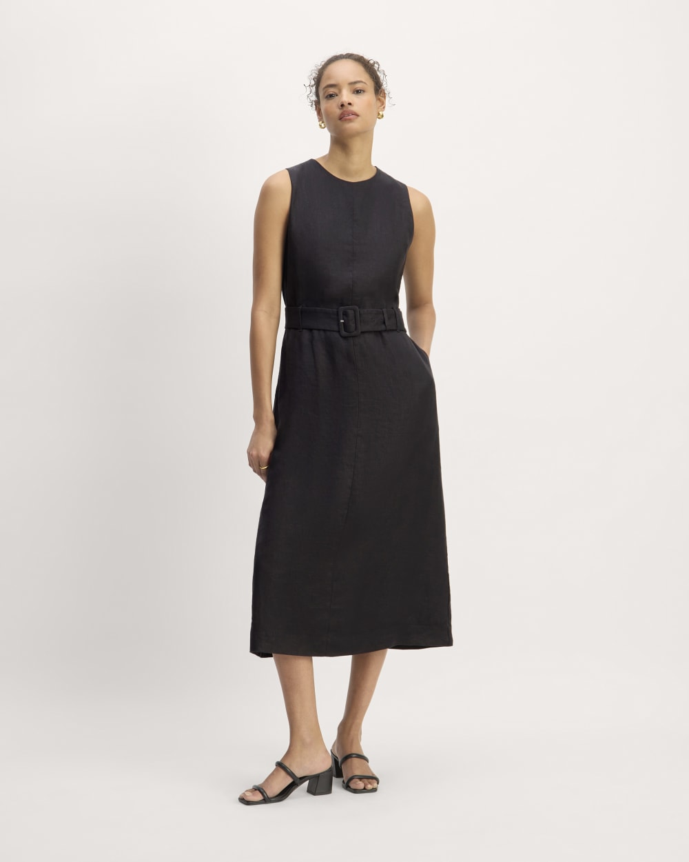 The Linen Belted Midi Dress | Black