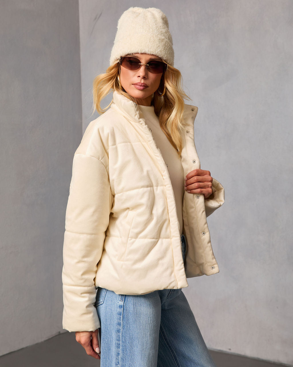 Frosted Avenue Faux Suede Puffer Jacket