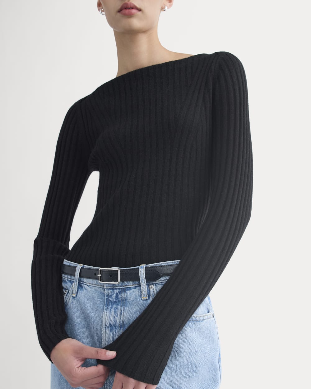Cashmere Ribbed Boat-Neck Sweater | Black