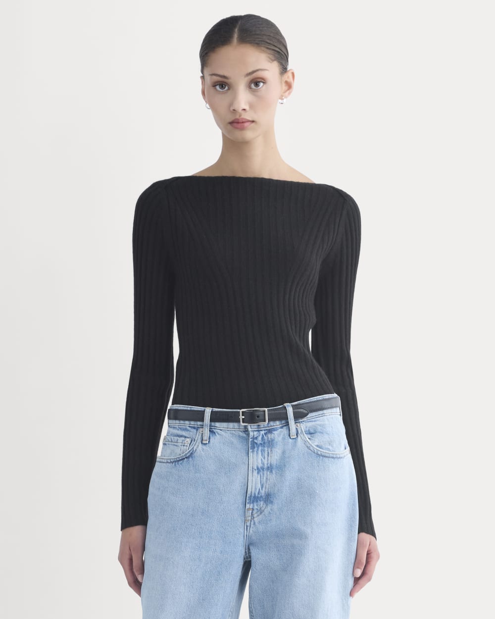 Cashmere Ribbed Boat-Neck Sweater | Black