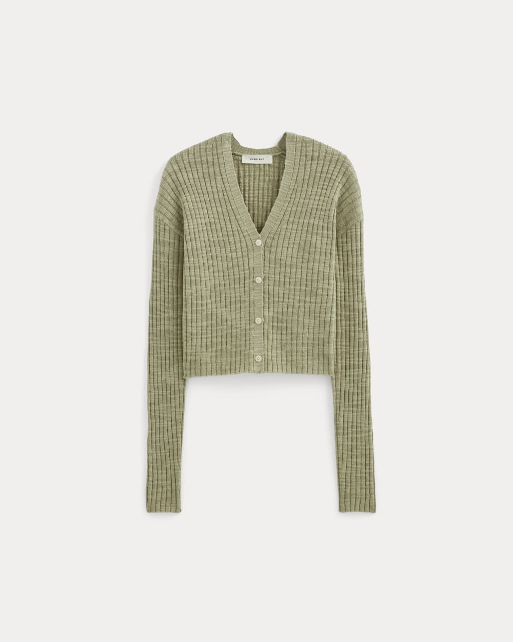 The Ribbed Cardigan in Cotton Linen | Eucalyptus