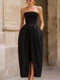 Elegant Strapless Structured Dress With Front Slit
