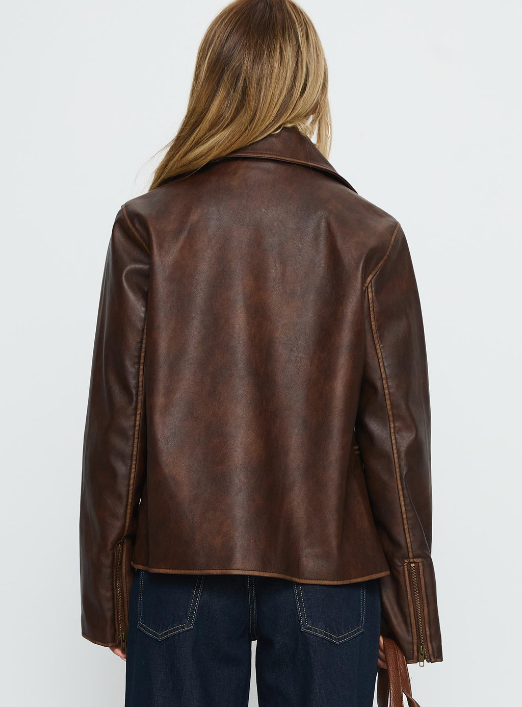 Vyolette Faux Leather Collared Jacket Washed Brown