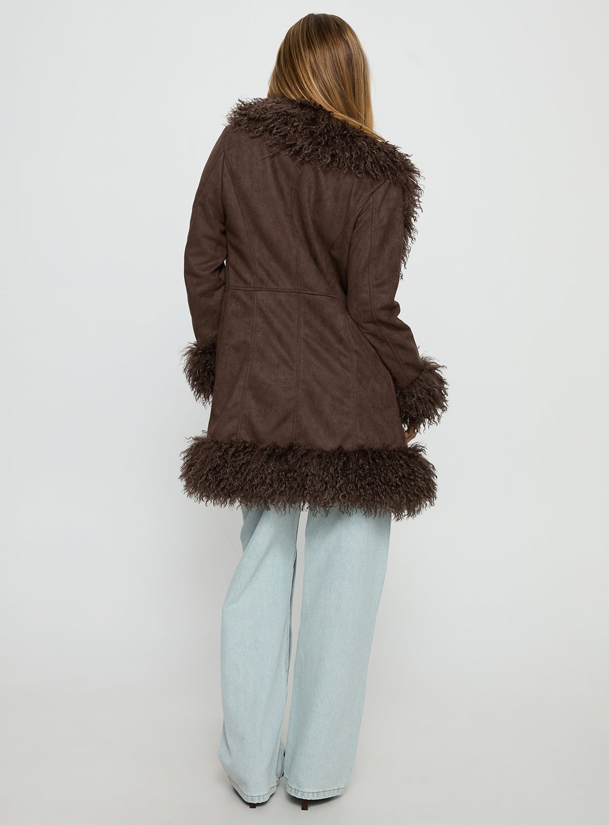 Josefina Faux Fur Detail Jacket Chocolate