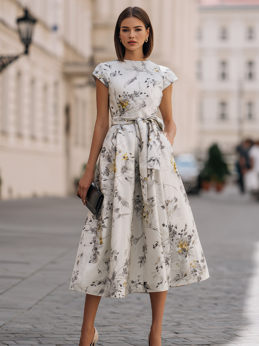 Floral Tie Waist Midi Dress