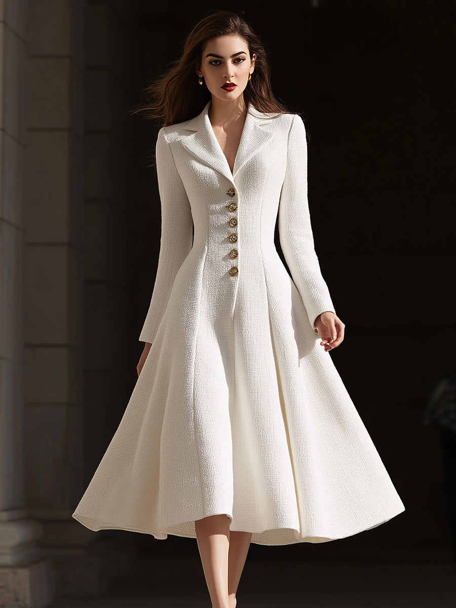 Ivory Tweed Tailored Lapel Midi Dress