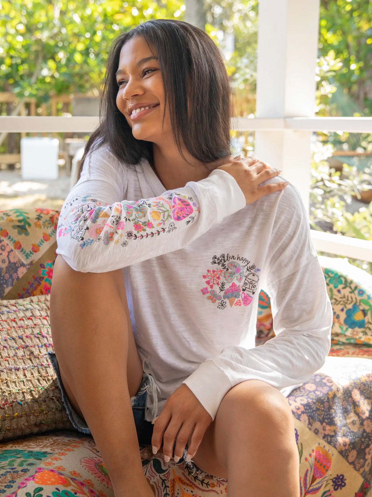 Oversized Cotton Doodle Tee - White