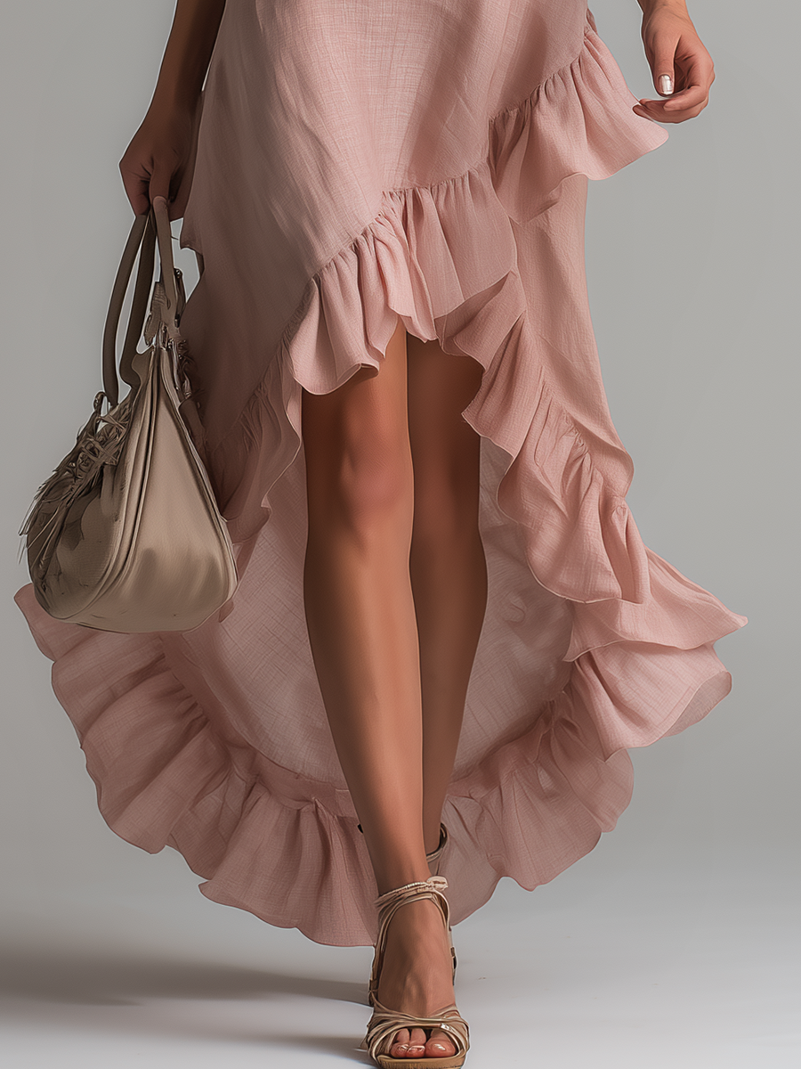 Casual And Comfortable V-neck Sleeveless Ruffled Maxi Dress