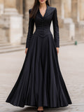 Elegant Tailored Waist Long-Sleeve Maxi Dress