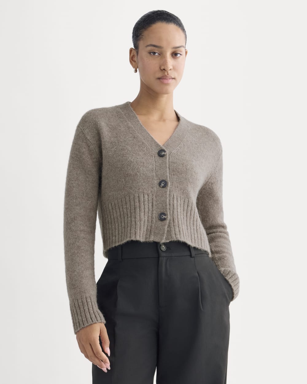 High V Cropped Cardigan in Alpaca | Taupe Melange