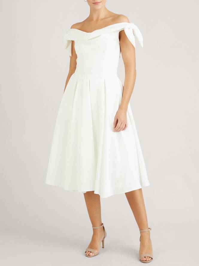 Off-shoulder Bow  Design A- Line Skirt Midi Dress