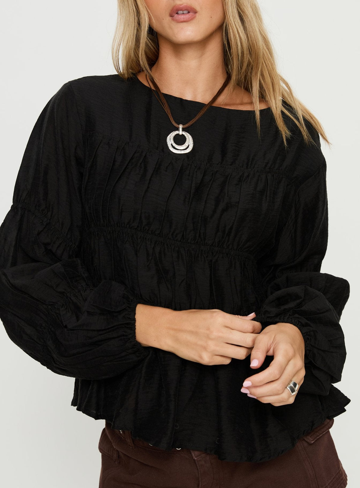 Xamira Ruched Long Sleeve Top Black