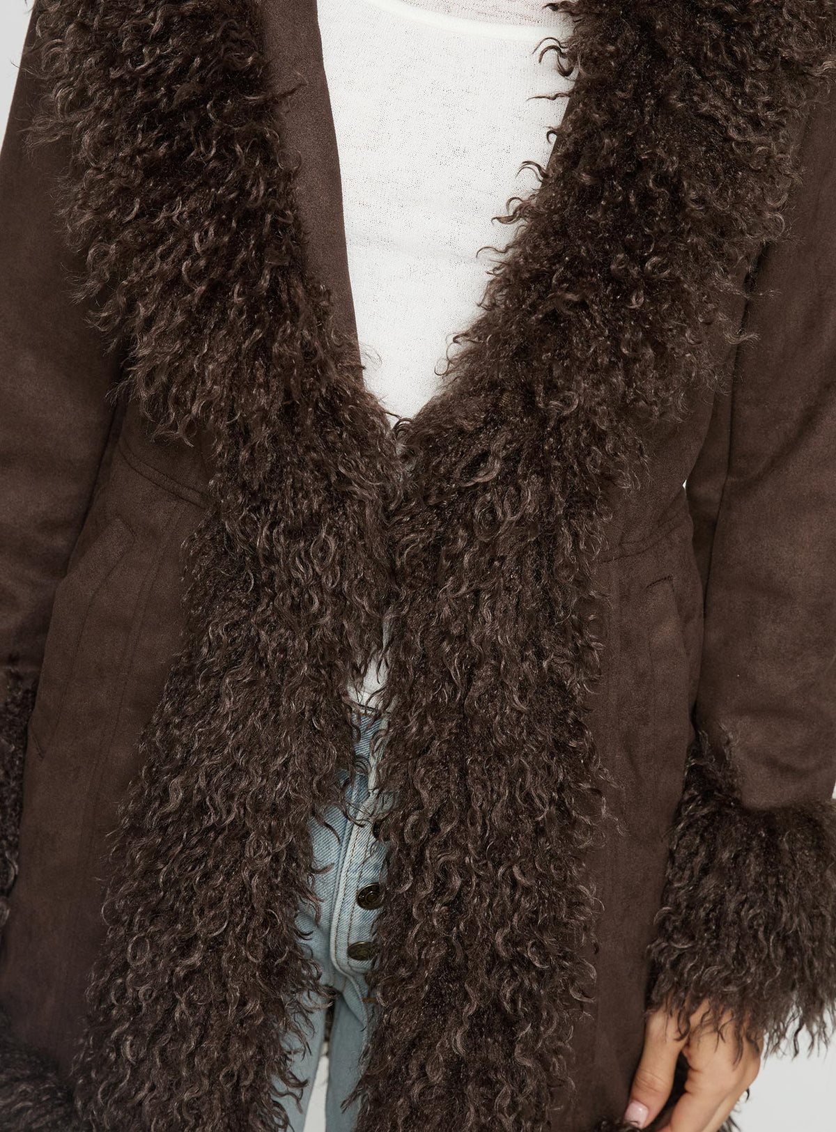 Josefina Faux Fur Detail Jacket Chocolate