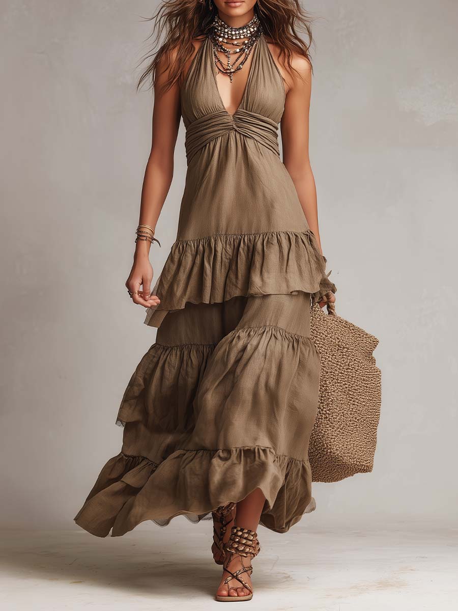 Vintage Cotton Linen Bohemian Layered Slip Maxi Dress