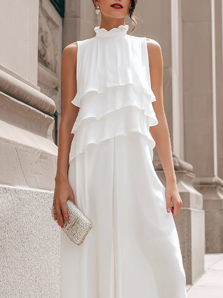 Sleeveless Layered High-Neck Maxi Dress