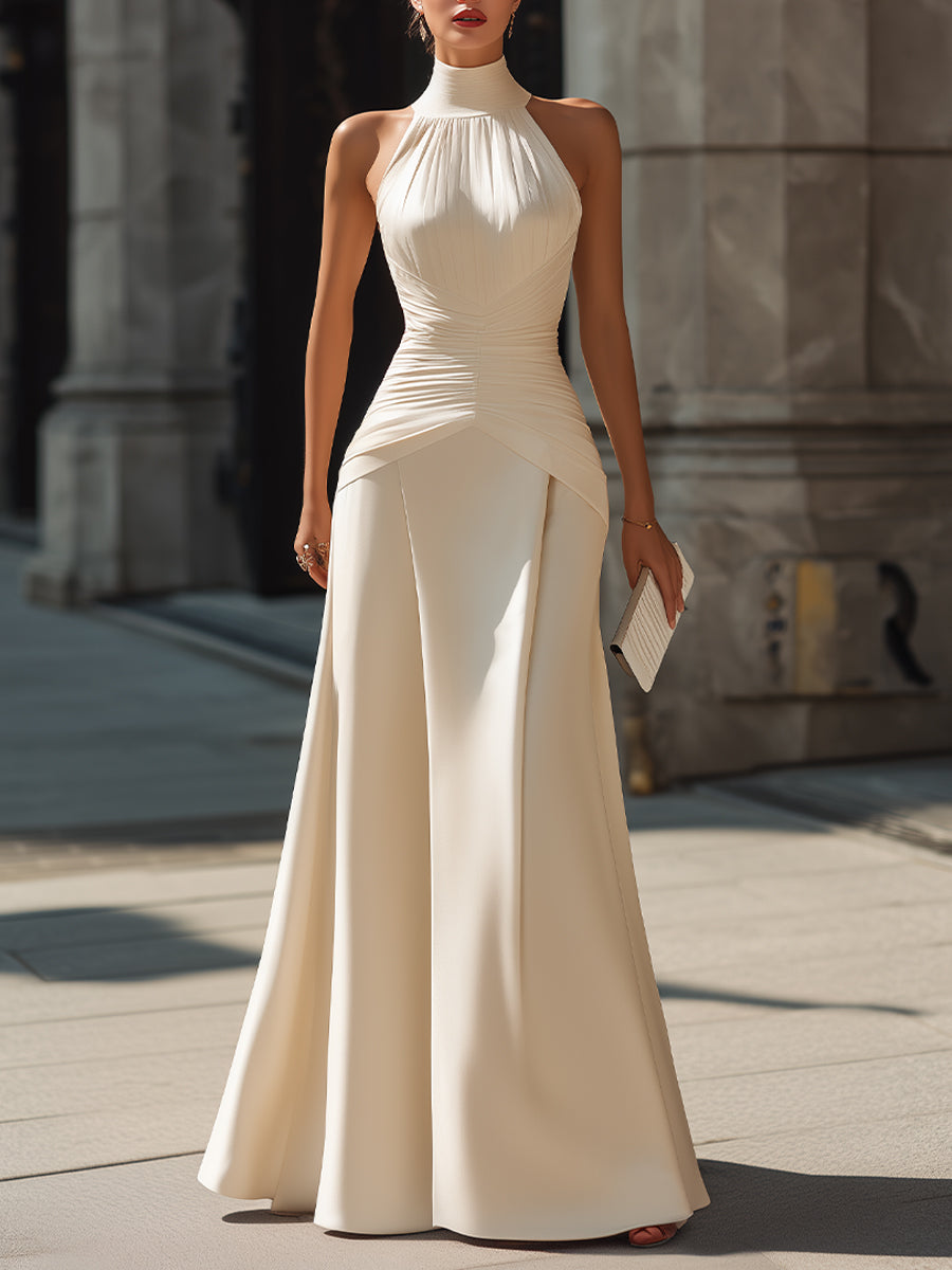 Halter Neck Draped Maxi Dress With Sculpted Waist