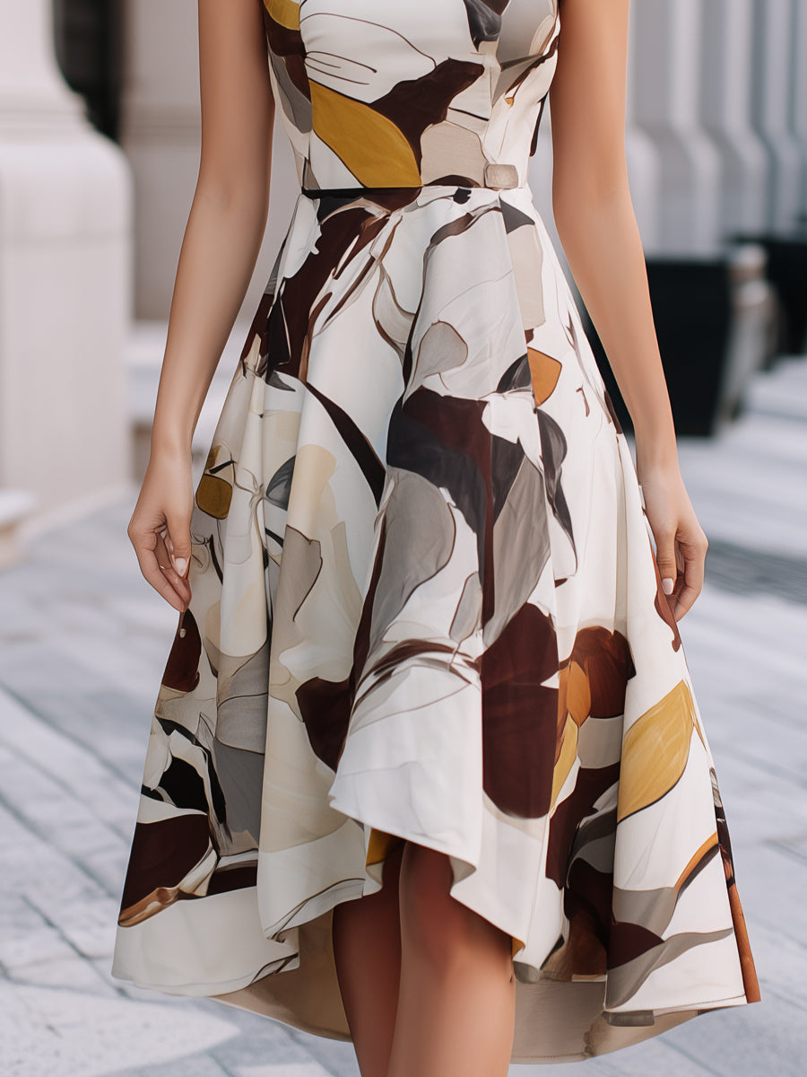 Abstract Floral Sleeveless Fit & Flare Midi Dress