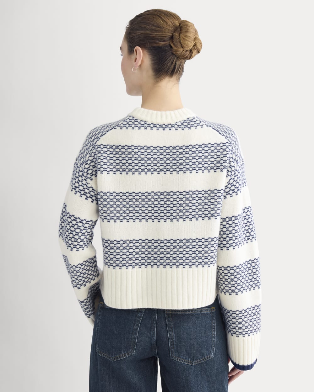 Nordic Cropped Boxy Crew in Luxe Merino | Bone/True Navy