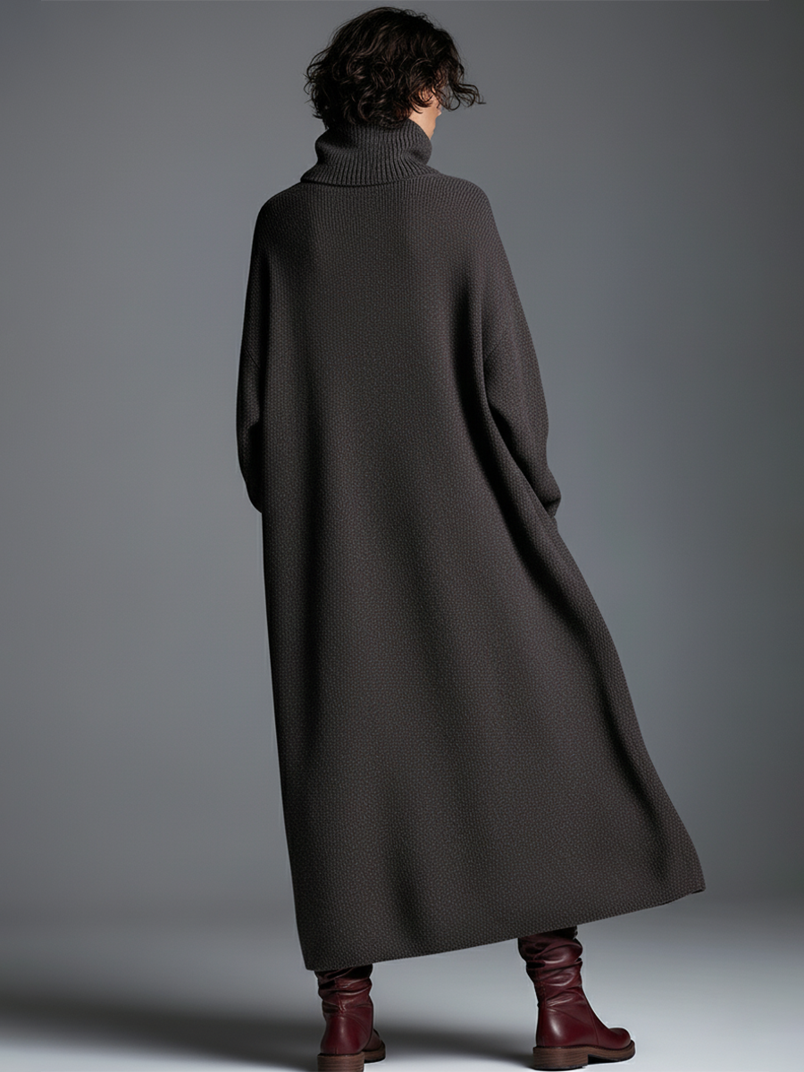 High-end Fashionable Loose Neckline Brown Knitted Maxi Dress
