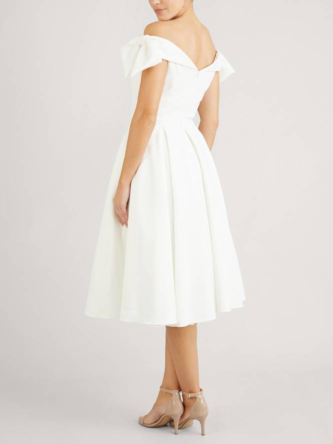 Off-shoulder Bow  Design A- Line Skirt Midi Dress