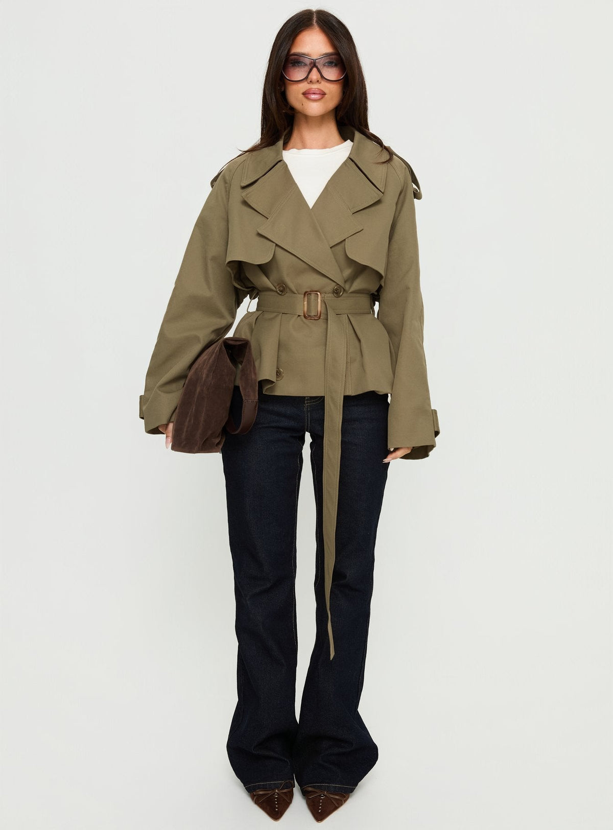 Eldora Cropped Trench Coat Green
