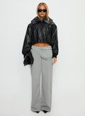 Koemi Faux Leather Collared Jacket Black