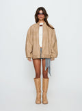 Believe It Faux Leather Bomber Jacket Washed Stone