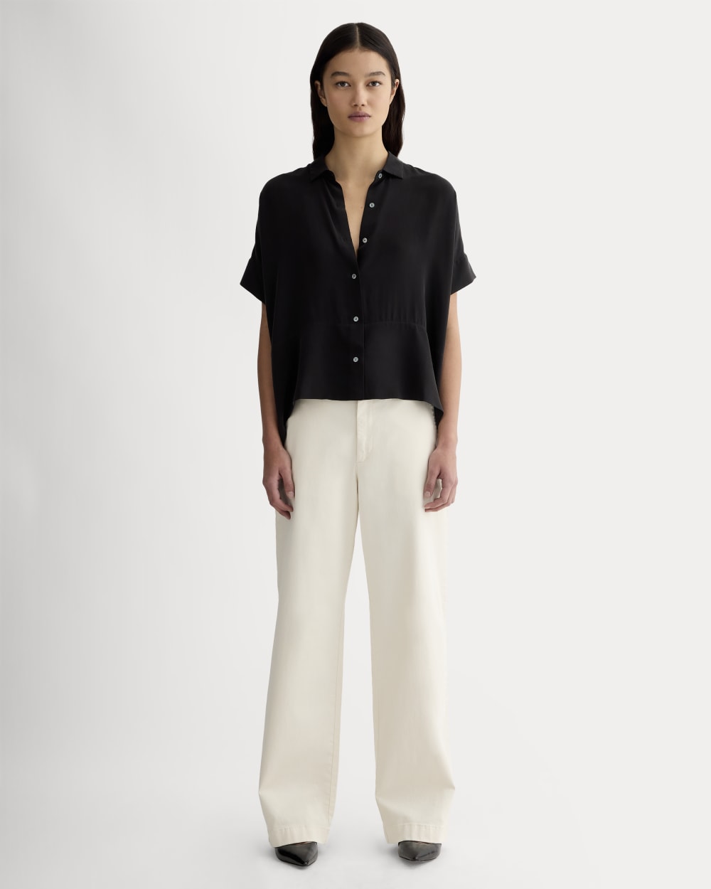 The Boxy Shirt in Washable Silk | Black