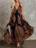 V-neck Paisley Print Chiffon Sleeveless Maxi Dress
