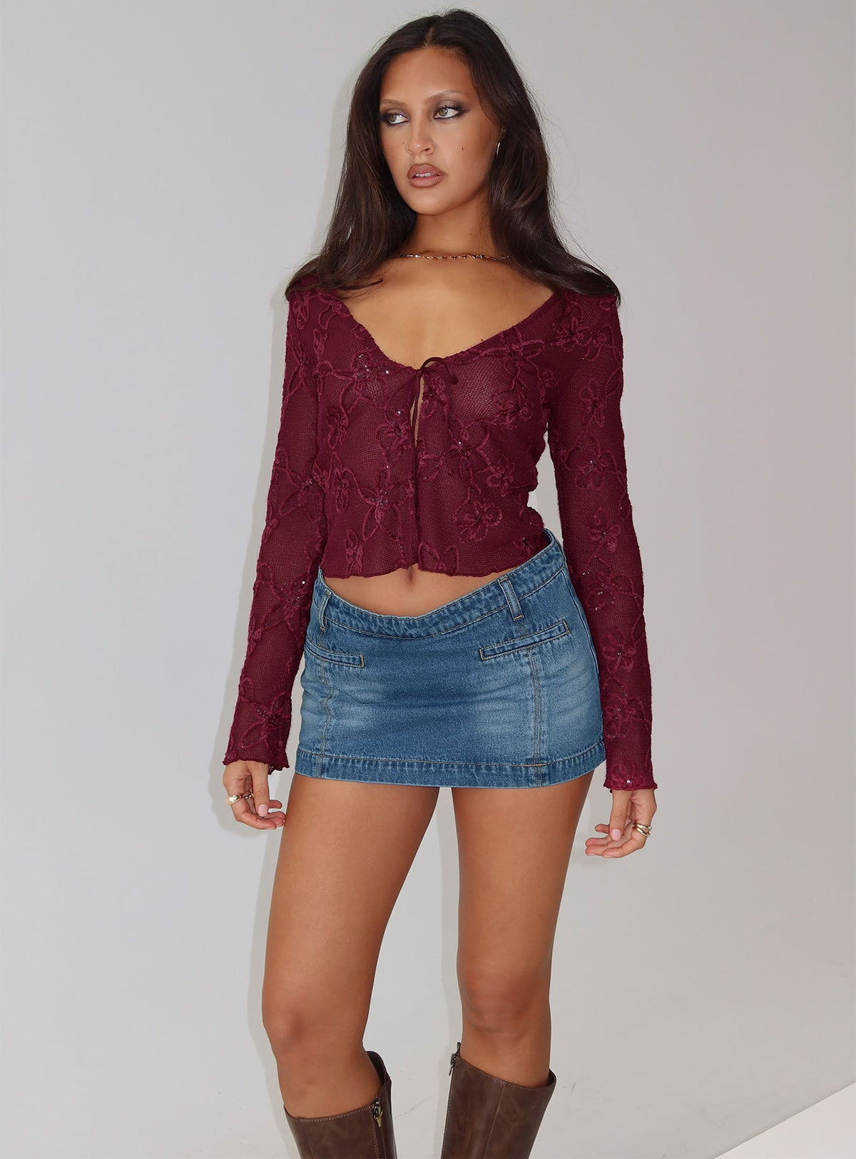 Sukita Long Sleeve Top Burgundy