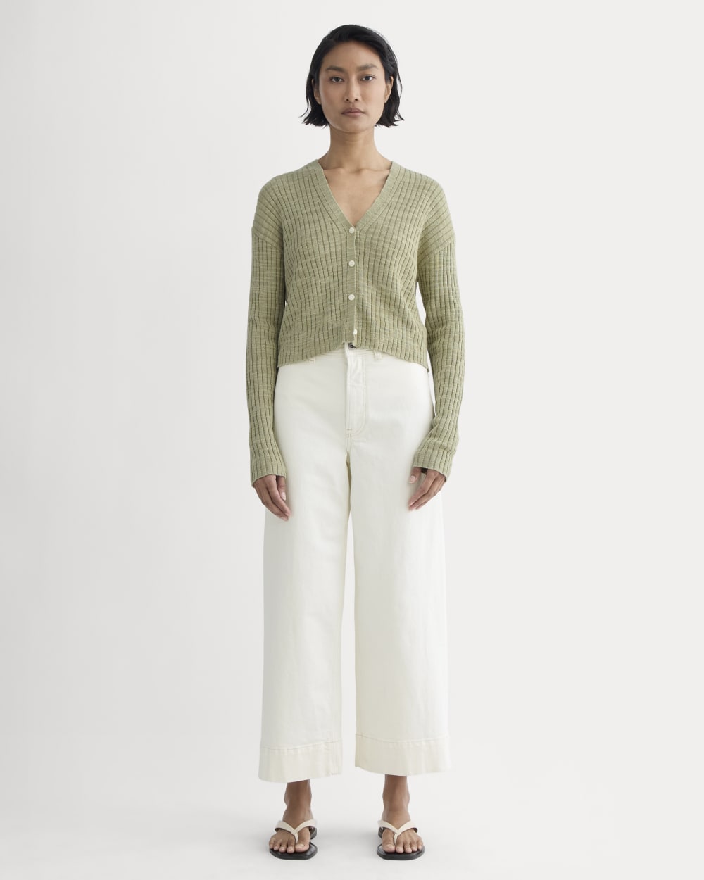 The Ribbed Cardigan in Cotton Linen | Eucalyptus
