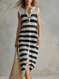 Stylish And Classic Striped Lightweight Knit Sleeveless Midi Dress