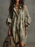 Vintage Boho Striped Button Shirt Dress