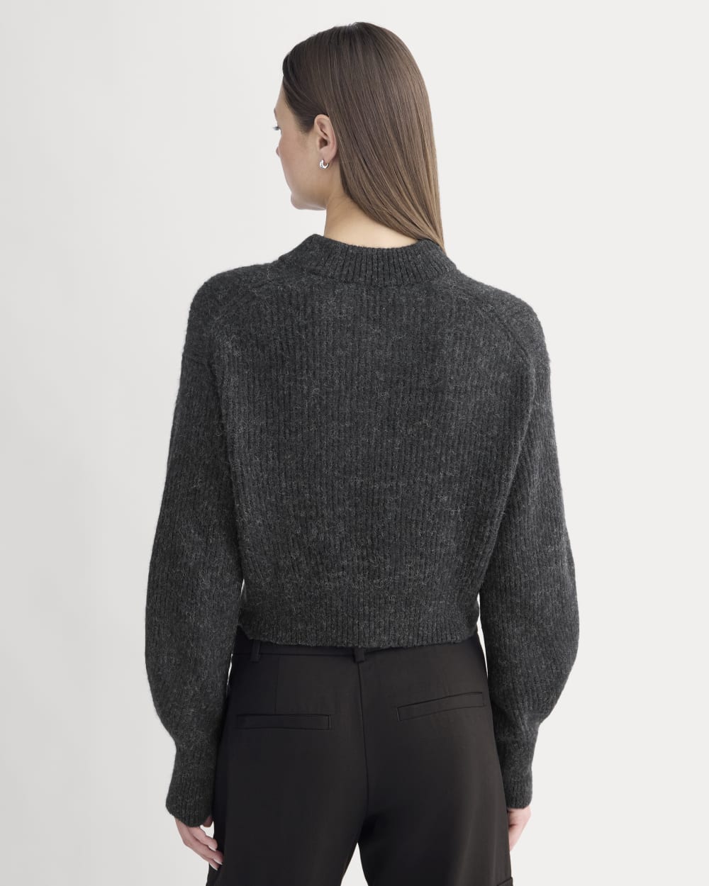 Cropped Cocoon Sweater in Alpaca | Heathered Black