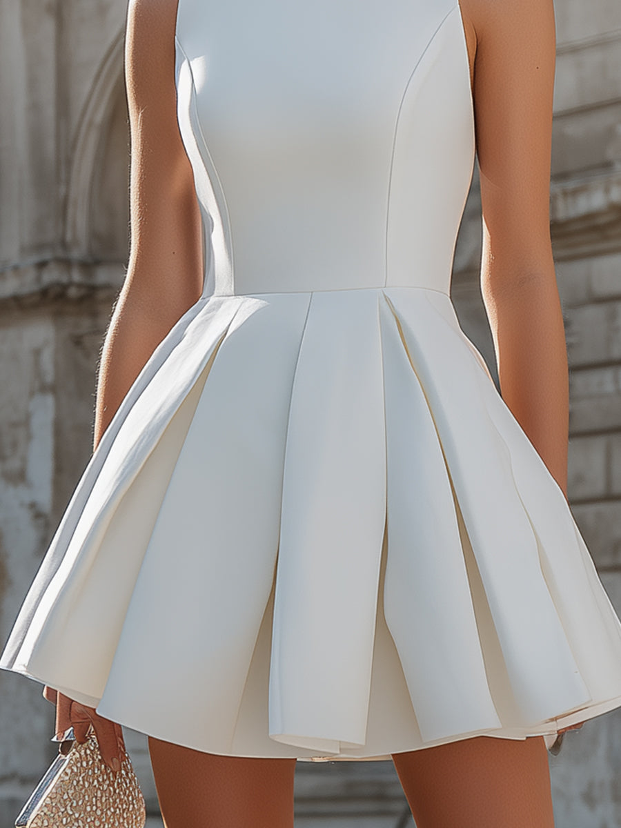 Sleeveless Structured Pleated Mini Dress