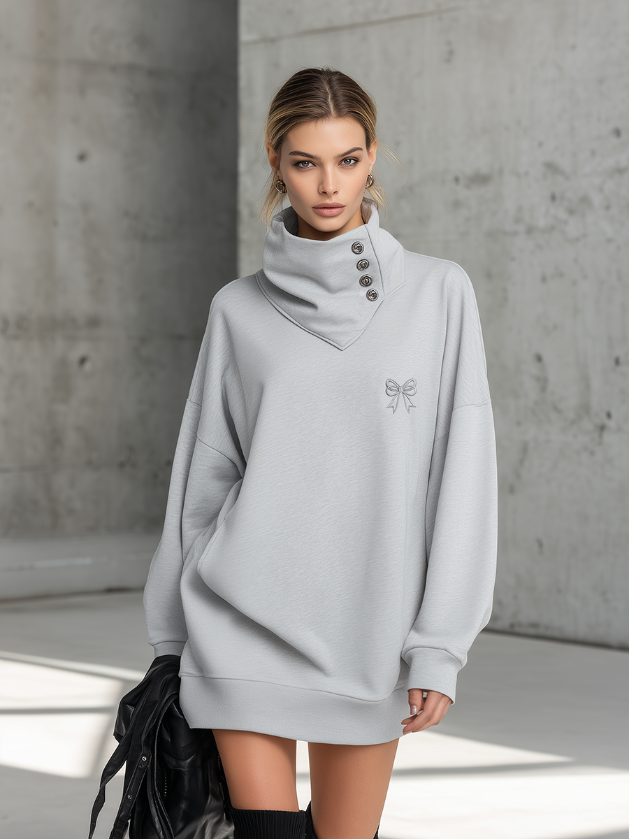 Simple Sporty Loose-fitting Collar Light Gray Mini Dress