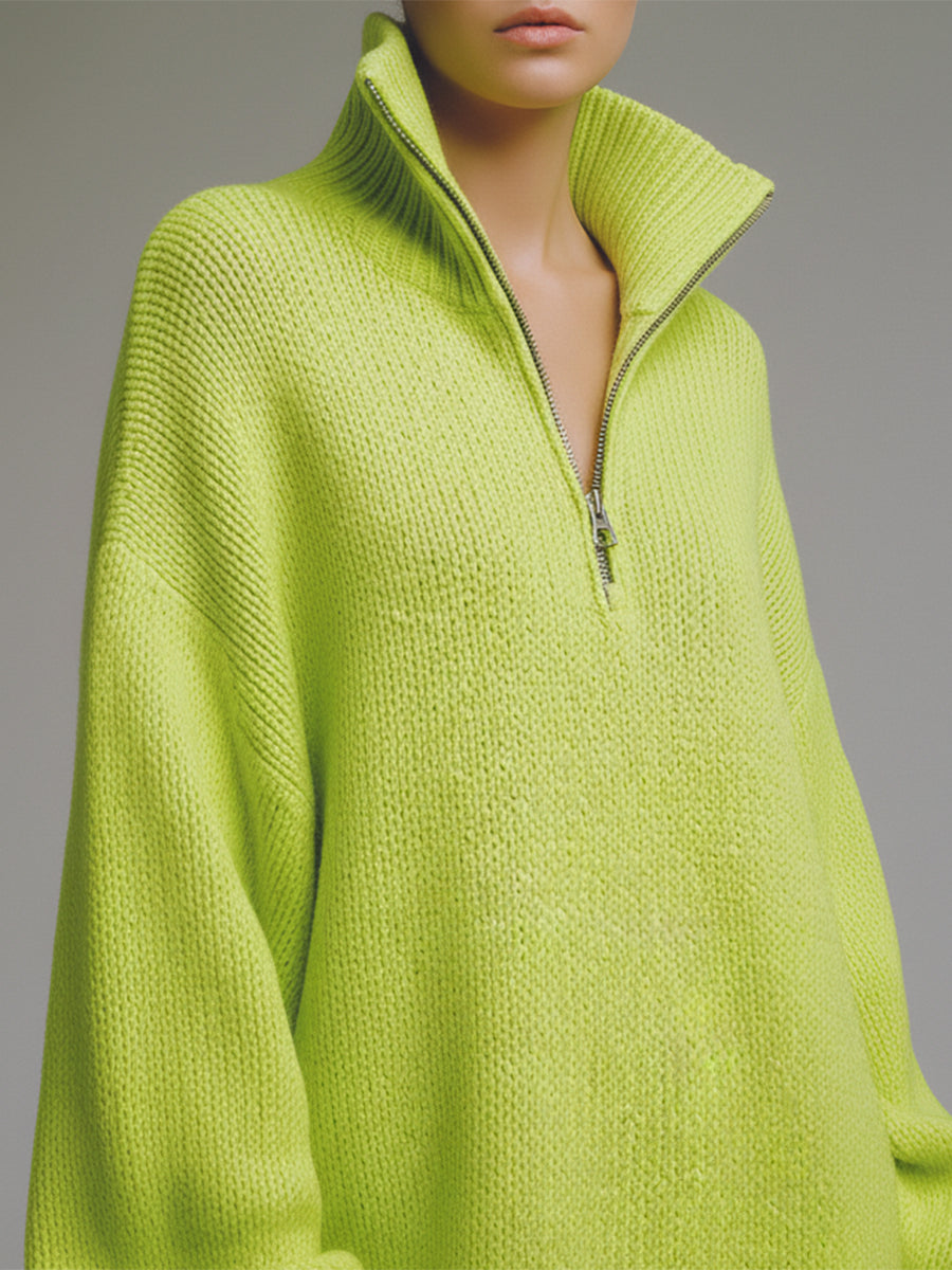 Casual Loose-fitting Green Knitted Mini Dress
