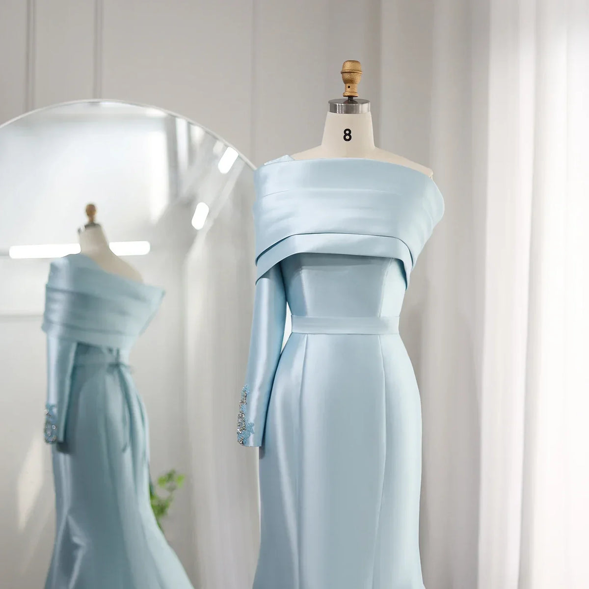 One-Shoulder Mermaid Evening Dress with Cape Beaded