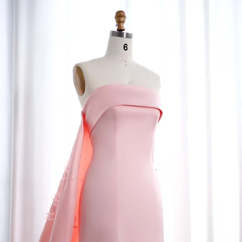 Crystal 3D flower Sage Green Satin Dress with Cape