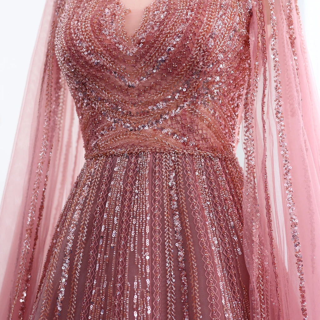 Tulle Sweep Train Crystal Evening Dress