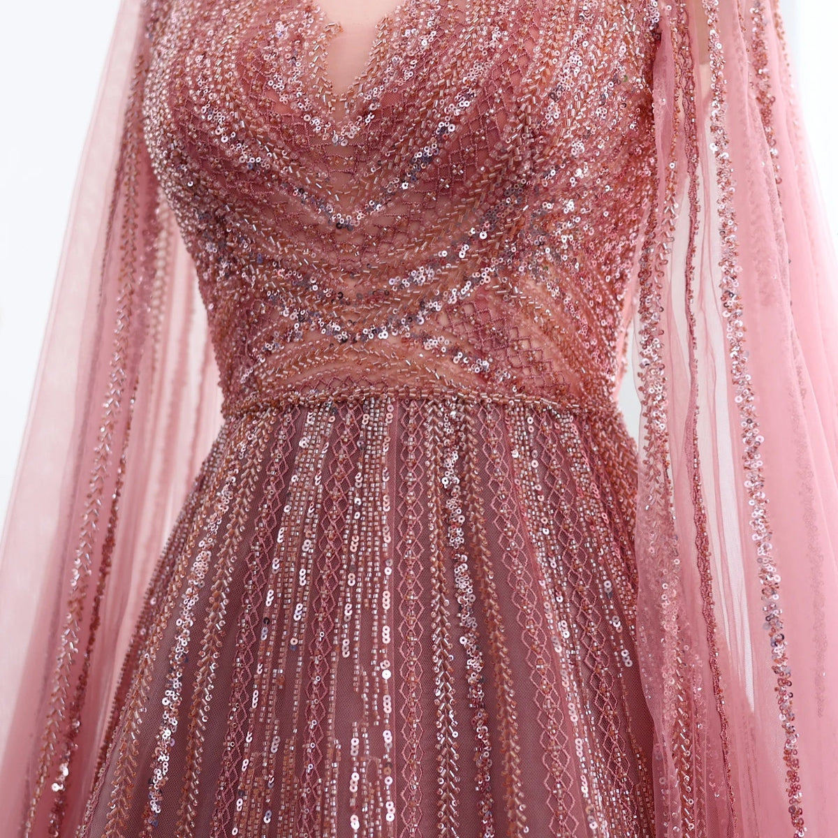 Tulle Sweep Train Crystal Evening Dress