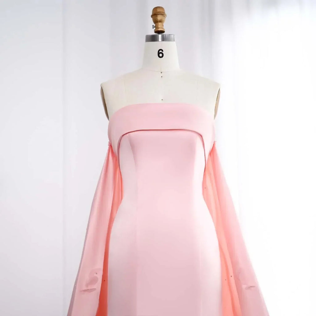 Crystal 3D flower Sage Green Satin Dress with Cape