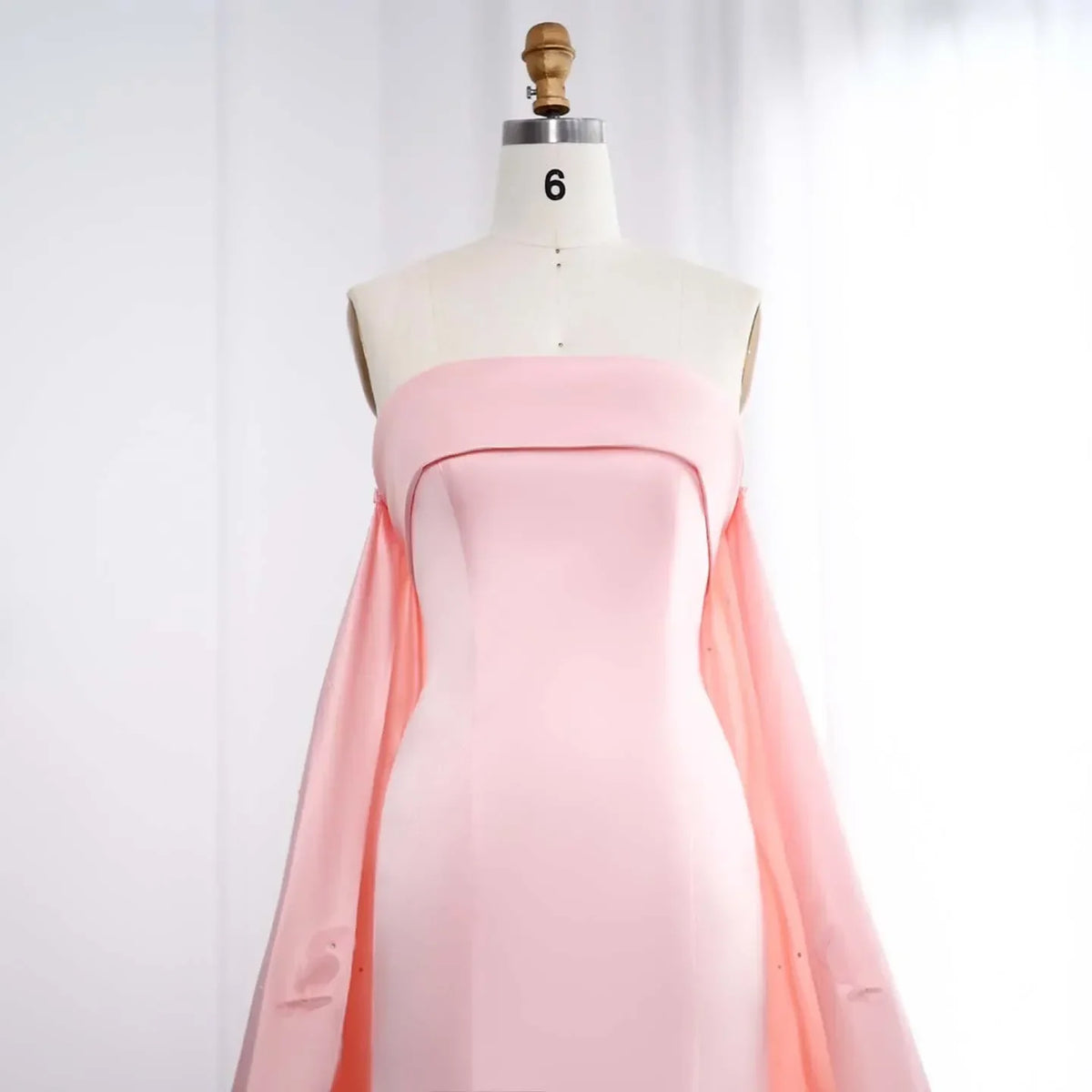 Crystal 3D flower Sage Green Satin Dress with Cape