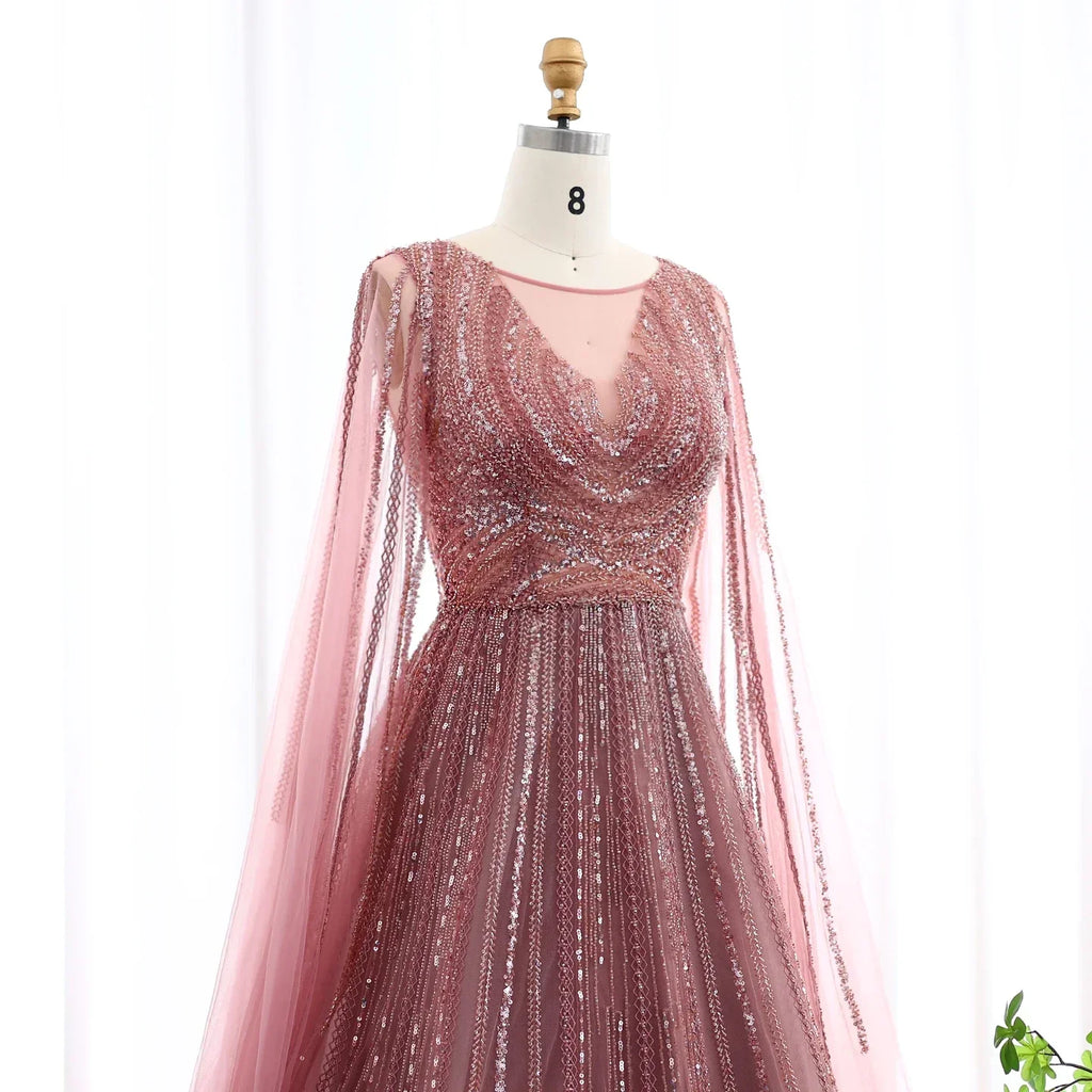 Tulle Sweep Train Crystal Evening Dress