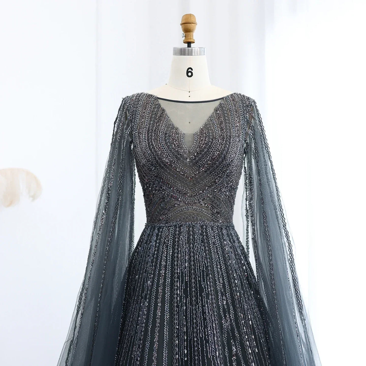 Tulle Sweep Train Crystal Evening Dress