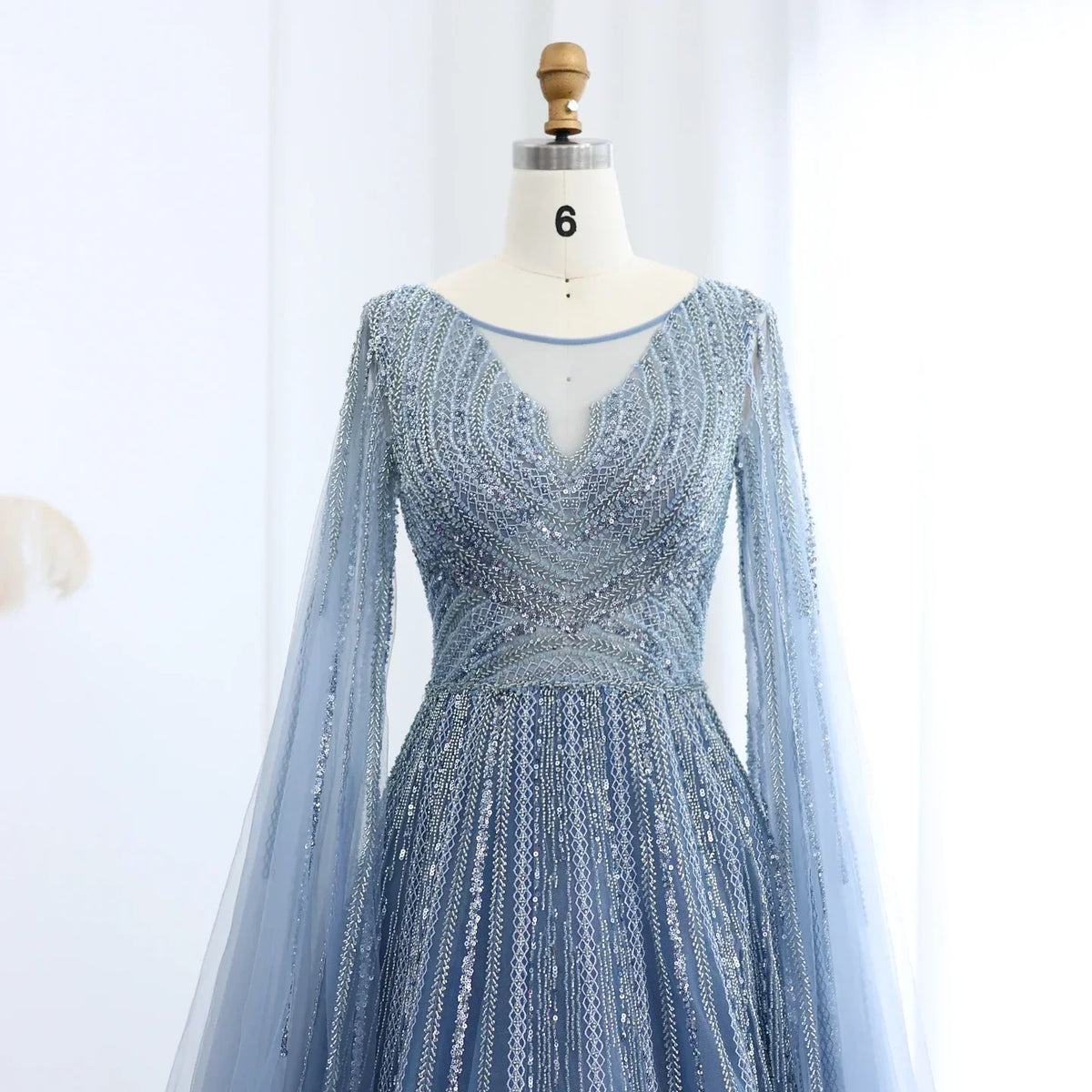Tulle Sweep Train Crystal Evening Dress
