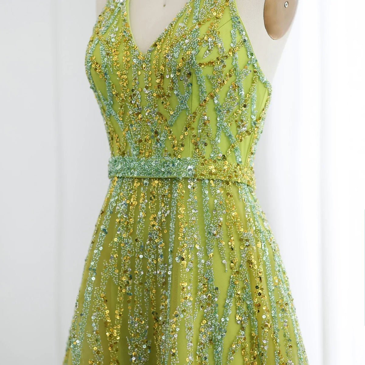 Beaded Halter A-Line Tulle Evening Dresses