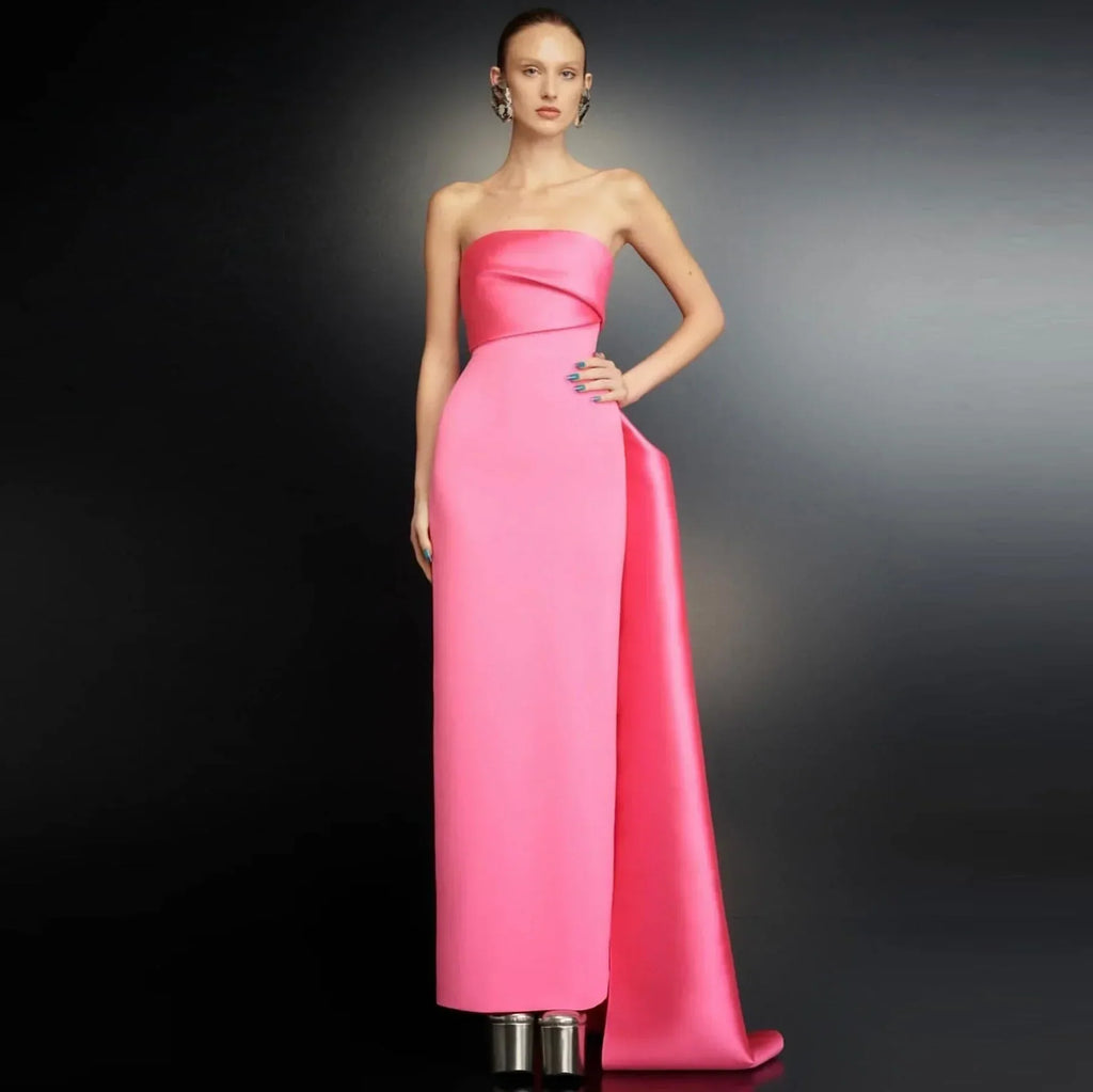 Pink Strapless Mermaid Evening Dress with Cape