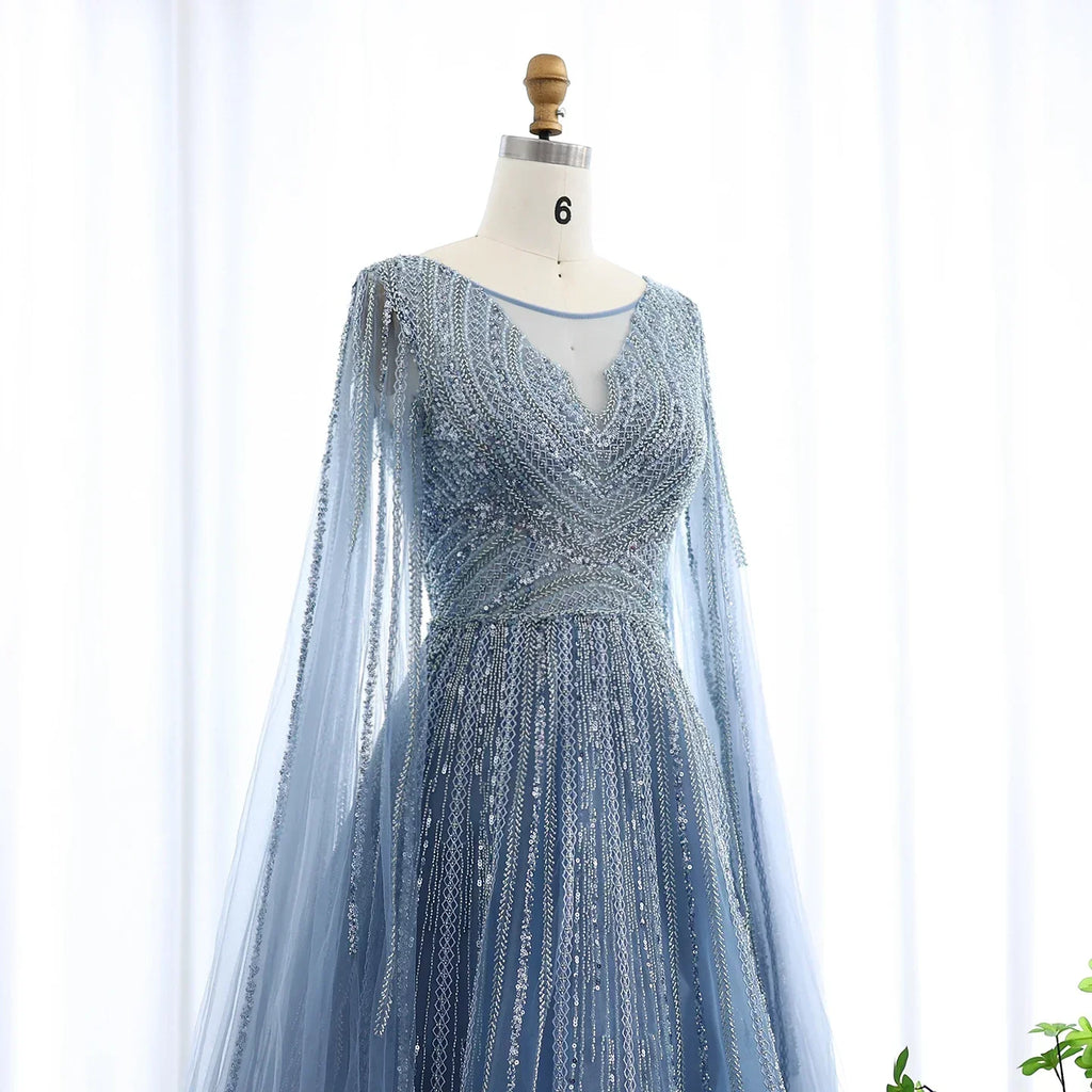 Tulle Sweep Train Crystal Evening Dress