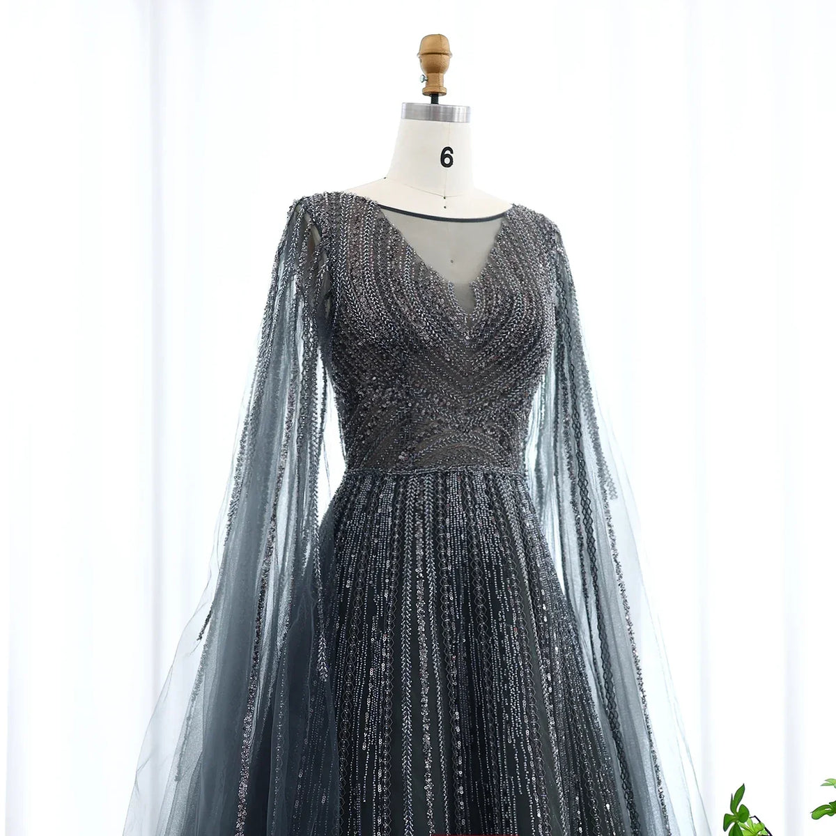 Tulle Sweep Train Crystal Evening Dress